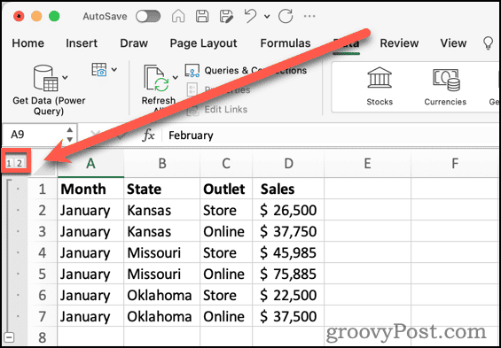 Overzichtsniveauknoppen in Excel