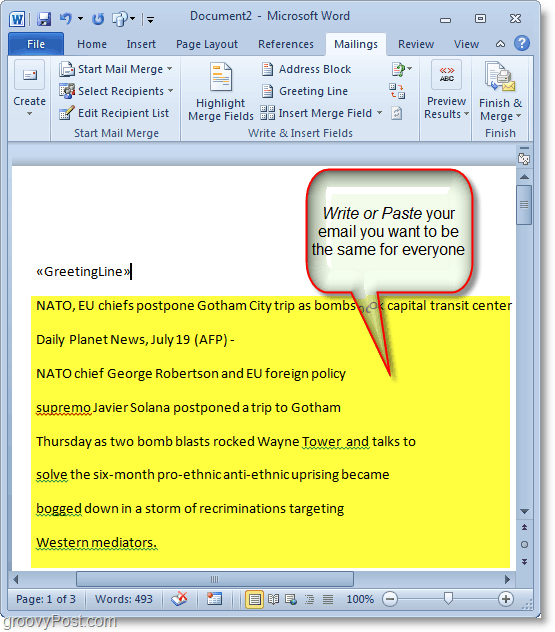 Schermafbeelding van Outlook 2010 - schrijf uw massale e-mailinhoud