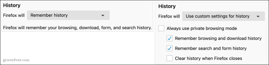 Geschiedenisinstellingen in Firefox