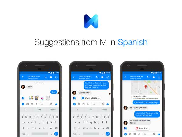 Gebruikers van Facebook Messenger kunnen nu suggesties van M. ontvangen in zowel het Engels als het Spaans.