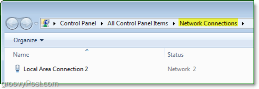 het venster voor netwerkverbindingen van het bedieningspaneel in Windows 7