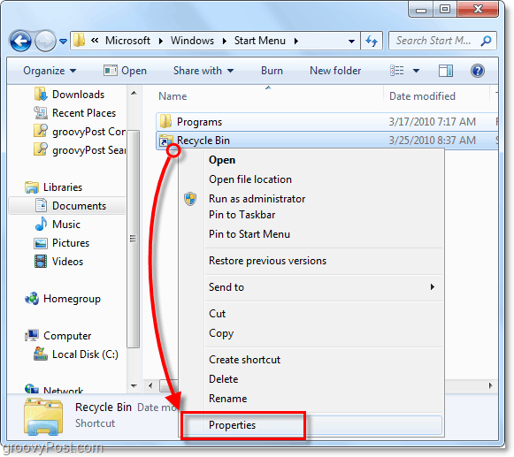 eigenschappen van een snelkoppeling aanpassen in Windows 7