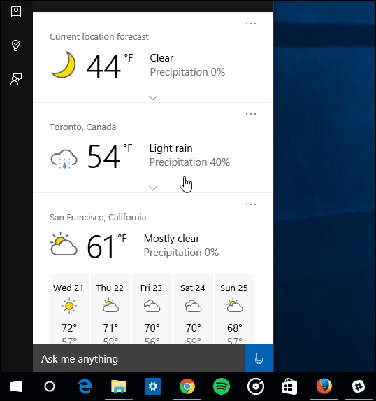 meerdere steden Cortana Weather