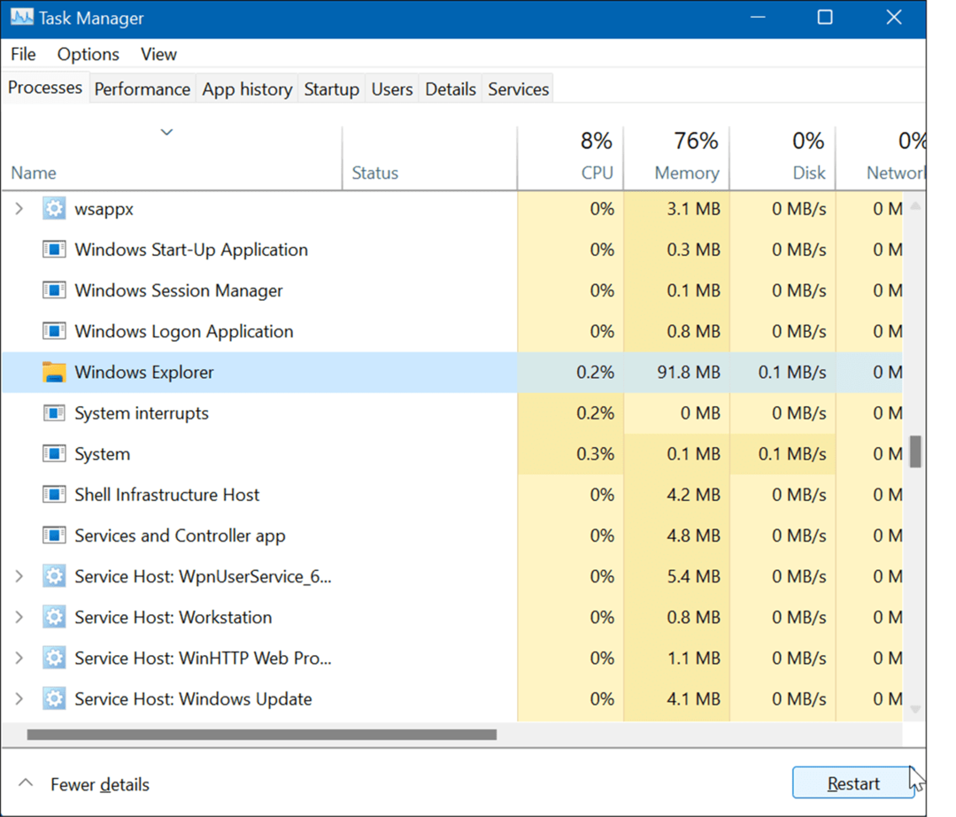 Herstart Windows Verkenner reset taakbalkinstellingen in Windows 11