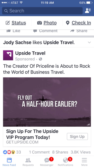 upside travel facebook videoadvertentie