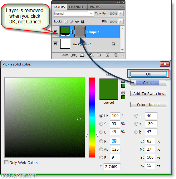 Screenshot van Photoshop Color Picker -woohoo het werkt, u kunt nu de kleurkiezer-sneltoetsen gebruiken in Photoshop