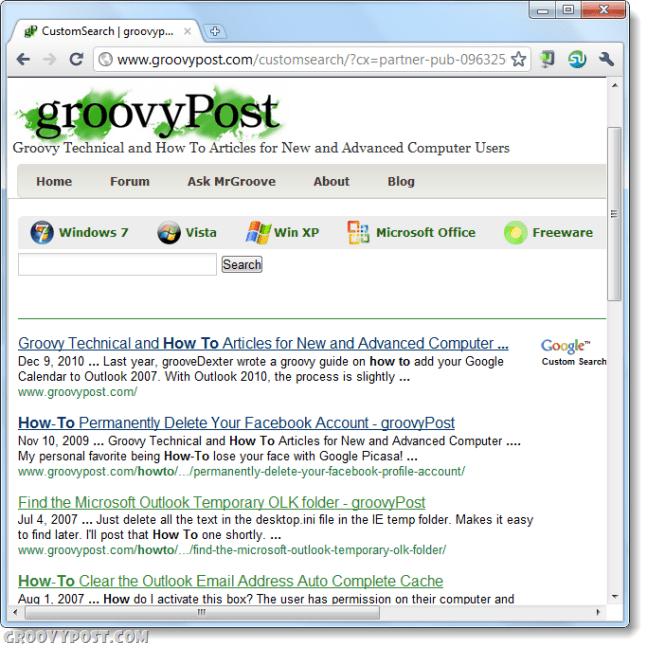 Hoe Google Site Search te gebruiken vanuit de Chrome Omni Bar