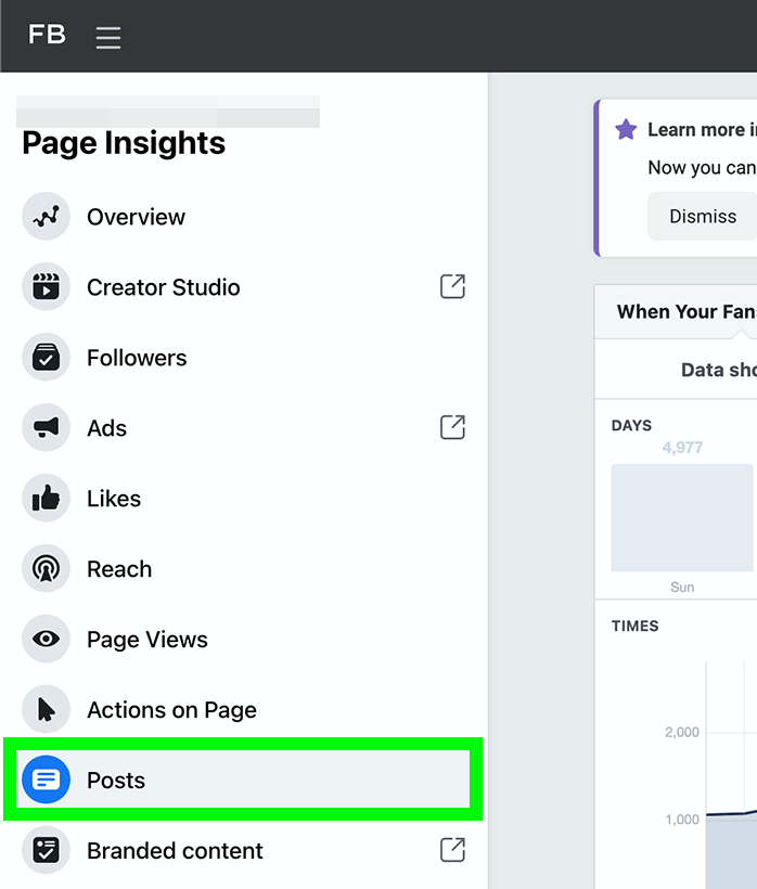 afbeelding van de optie Berichten in Facebook-paginastatistieken