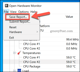Een Open Hardware Monitor-rapport opslaan