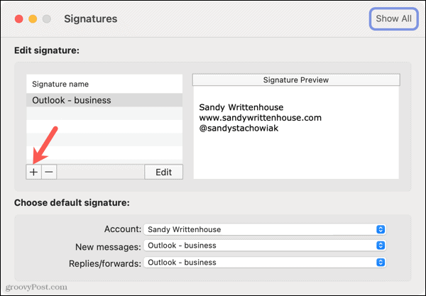 Een nieuwe handtekening toevoegen in Outlook op Mac