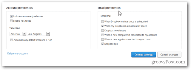 dropbox configureer e-mailvoorkeuren