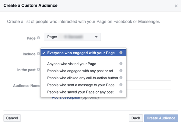 Creëer een aangepast publiek van mensen die interactie hebben gehad met uw bedrijf op Facebook.