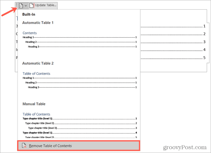 Een inhoudsopgave verwijderen in Word