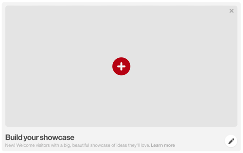 Klik op de rode + knop om een ​​Pinterest-showcase te maken.