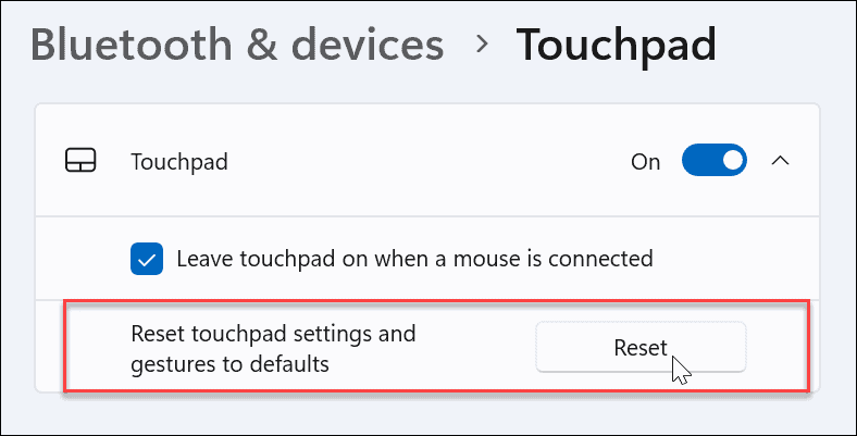 reset touchpad-instellingen op Windows 11