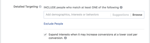 Gebruik de in- en uitsluitingen van Facebook om uw doelgroepen te verfijnen.
