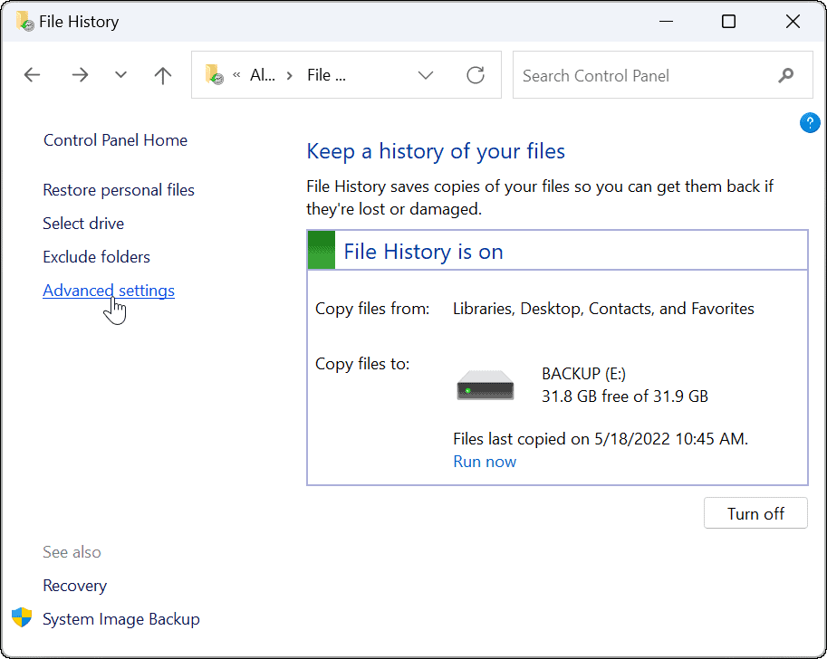 geavanceerd gebruik bestandsgeschiedenis op Windows 11