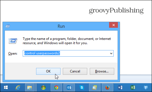 controle userpasswords2 Windows 8.1