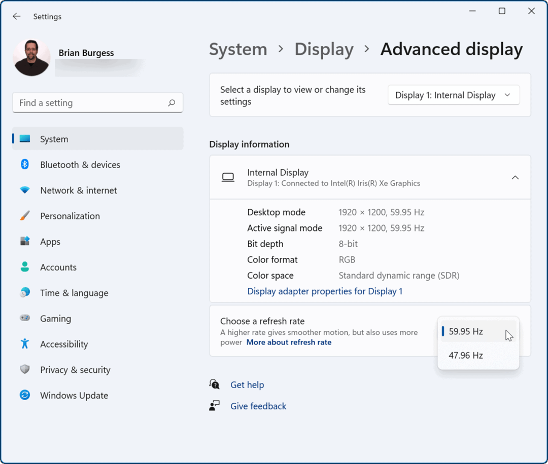 verander de verversingssnelheid in Windows 11