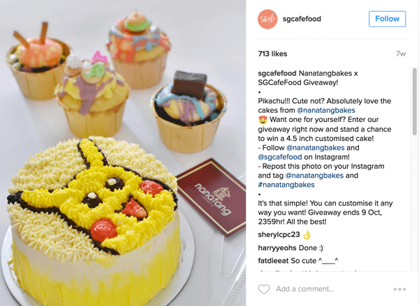 Café Food in Singapore promootte de weggeefactie van Nanatang Bakes via hun Instagram-account.
