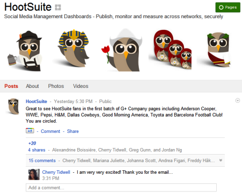 Google+ pagina's - HootSuite