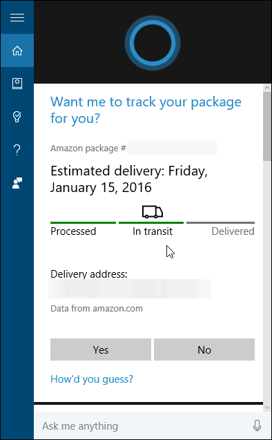 Pakket volgen Cortana