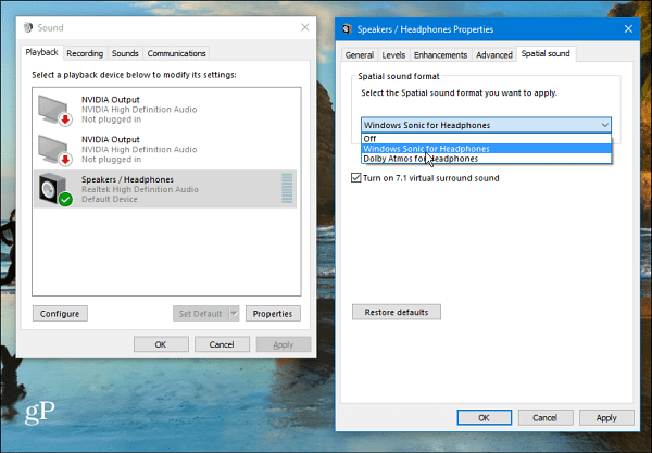 Windows 10 Ruimtelijk geluid instellen