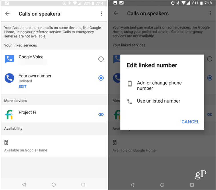 Android-oproepen op de slimme luidspreker van Google Home
