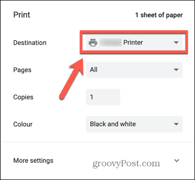 Google Spreadsheets afdrukbestemming