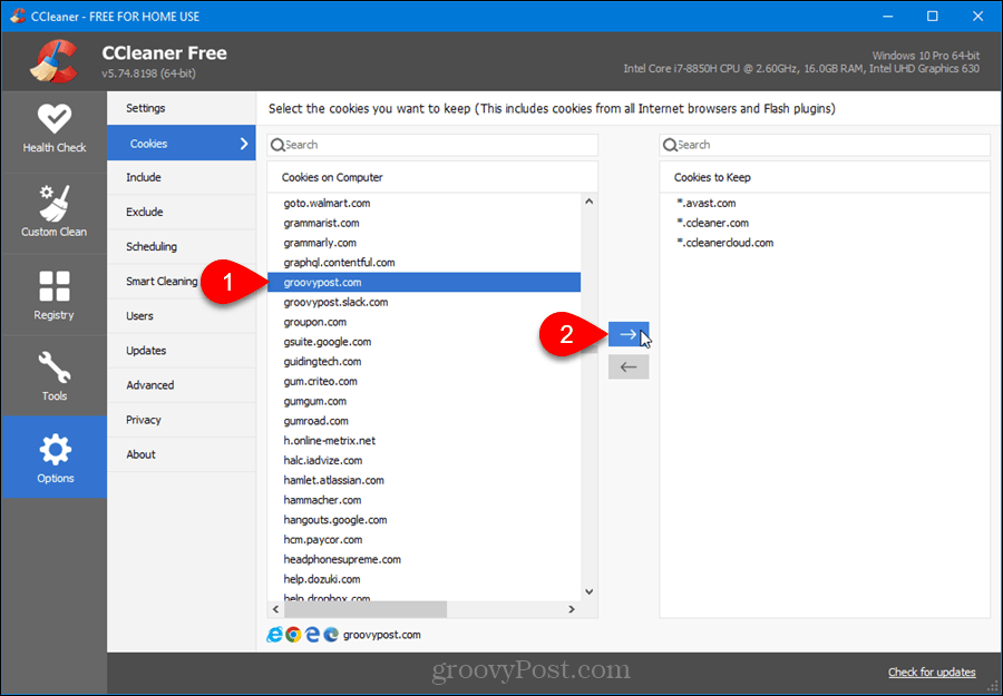 Kies welke cookies u in CCleaner wilt bewaren