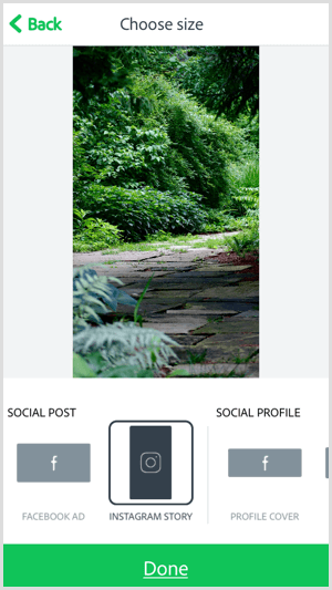 Selecteer een formaat met de mobiele app Adobe Spark Post.