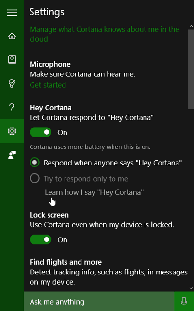 Cortana-instellingen