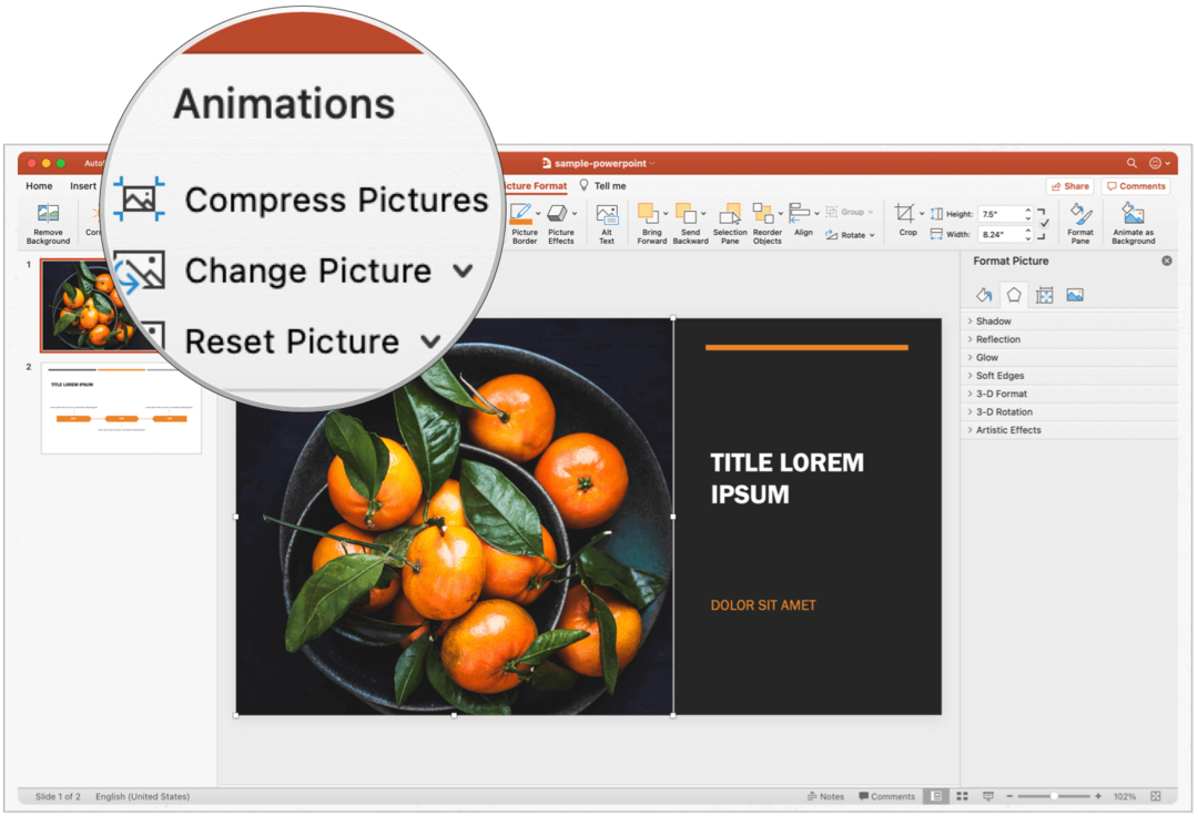 PowerPoint Mac comprimeert afbeeldingen