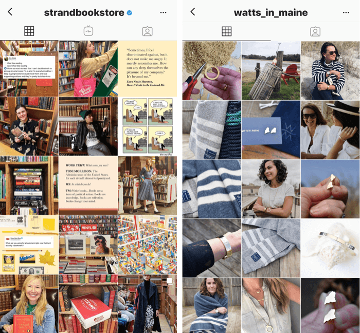 twee Instagram-profielen met blauwe en gele toonfilters