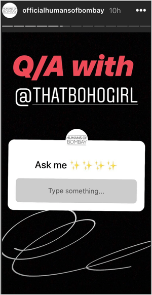 Instagramverhalen Vragensticker met vragen voor AMA.