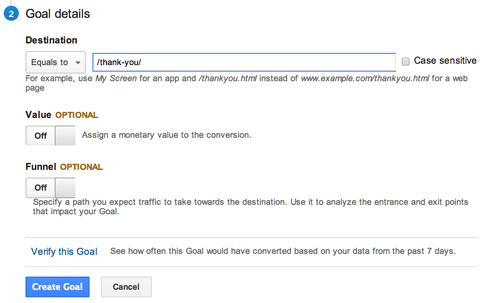 doel-url-bestemming van Google Analytics