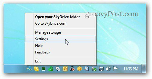 SkyDrive-menu
