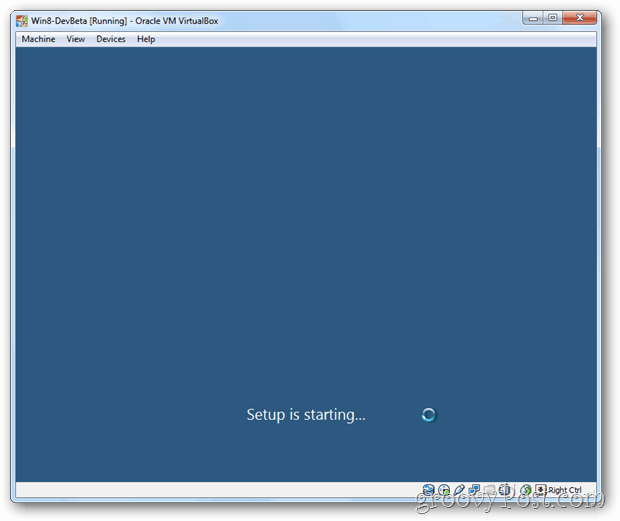 De installatie van VirtualBox Windows 8 begint
