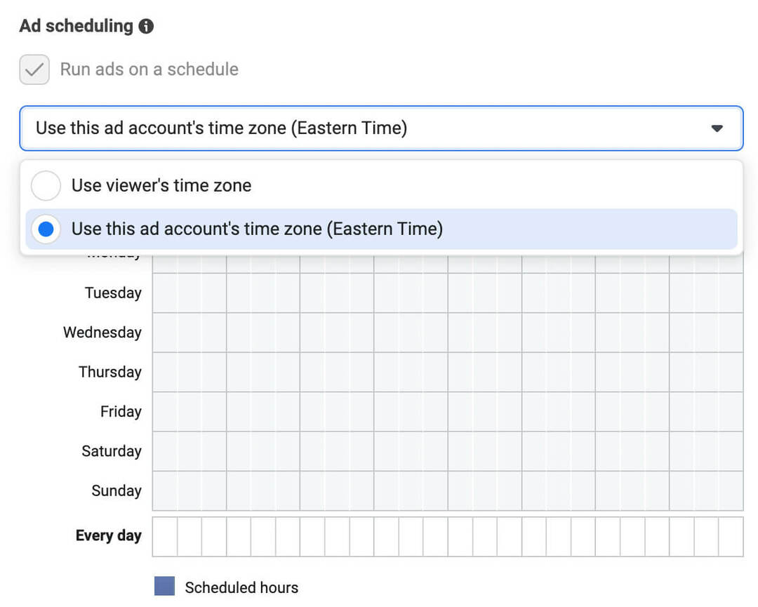 hoe-oproepadvertenties-voor-facebook-ad-set-niveau-selecteer-uren-gebruik-deze-advertentie-accounts-tijdzone-optie-scheduling-voorbeeld-7