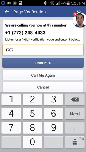 Voer de verificatiecode in die je van Facebook hebt ontvangen en tik op Doorgaan.