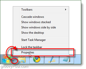 eigenschappen van de taakbalk van Windows 7