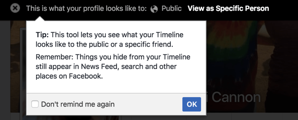 Gebruik de functie Weergeven als om te zien hoe uw Facebook-profiel er voor anderen uitziet.
