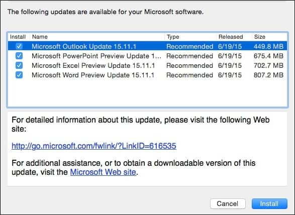 Office 2016 voor Mac Update KB3074179