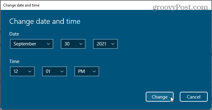 Dialoogvenster Datum en tijd wijzigen in Windows 11