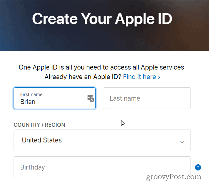 formulier om Apple ID te maken
