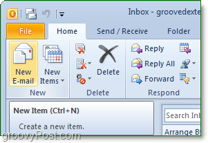 open office outlook 2010 en klik vervolgens op de nieuwe e-mailknop in het huislint