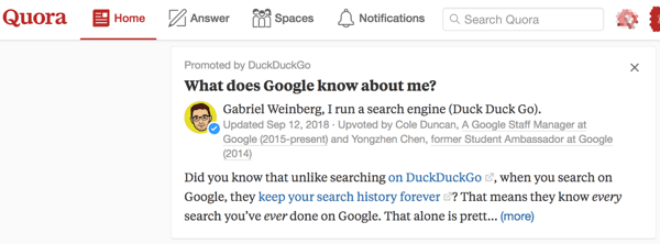 Gebruik gesponsorde antwoorden voor meer zichtbaarheid op Quora.