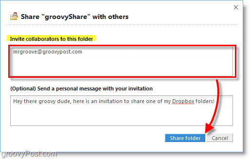 Screenshot van Dropbox - nodig mensen uit om uw gedeelde map te gebruiken