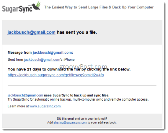 SugarSync Bestanden delen via e-mail
