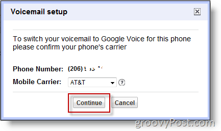 Screenshot - Schakel Google Voice in op een niet-Google-nummer